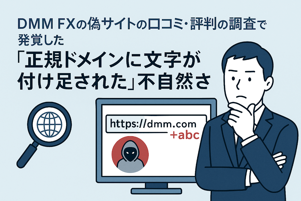 DMM FXの偽サイトの口コミ・評判の調査で発覚した「正規ドメインに文字が付け足された」不自然さ