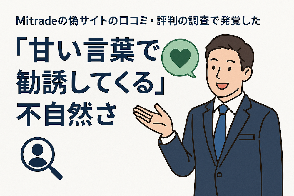 Mitrade(ミトレード)の偽サイトの口コミ・評判の調査で発覚した「甘い言葉で勧誘してくる」不自然さ