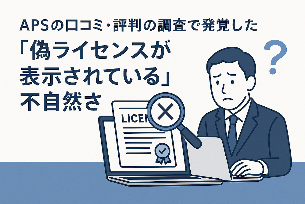 APSの口コミ・評判の調査で発覚した「偽ライセンスが表示されている」不自然さ