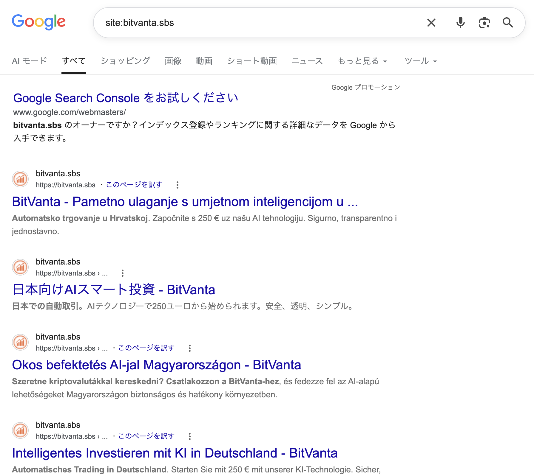 Googleでbitvanta.sbs内のページだけに絞った検索結果