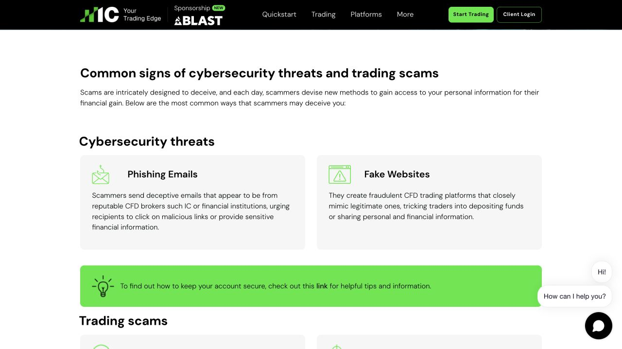 IC Markets公式サイトが公開する取引詐欺への注意案内