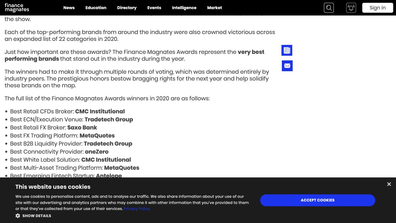 Finance Magnatesが公開した2020年受賞者の記録