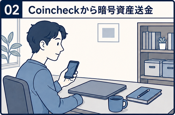 Coincheckから暗号資産を送る場面