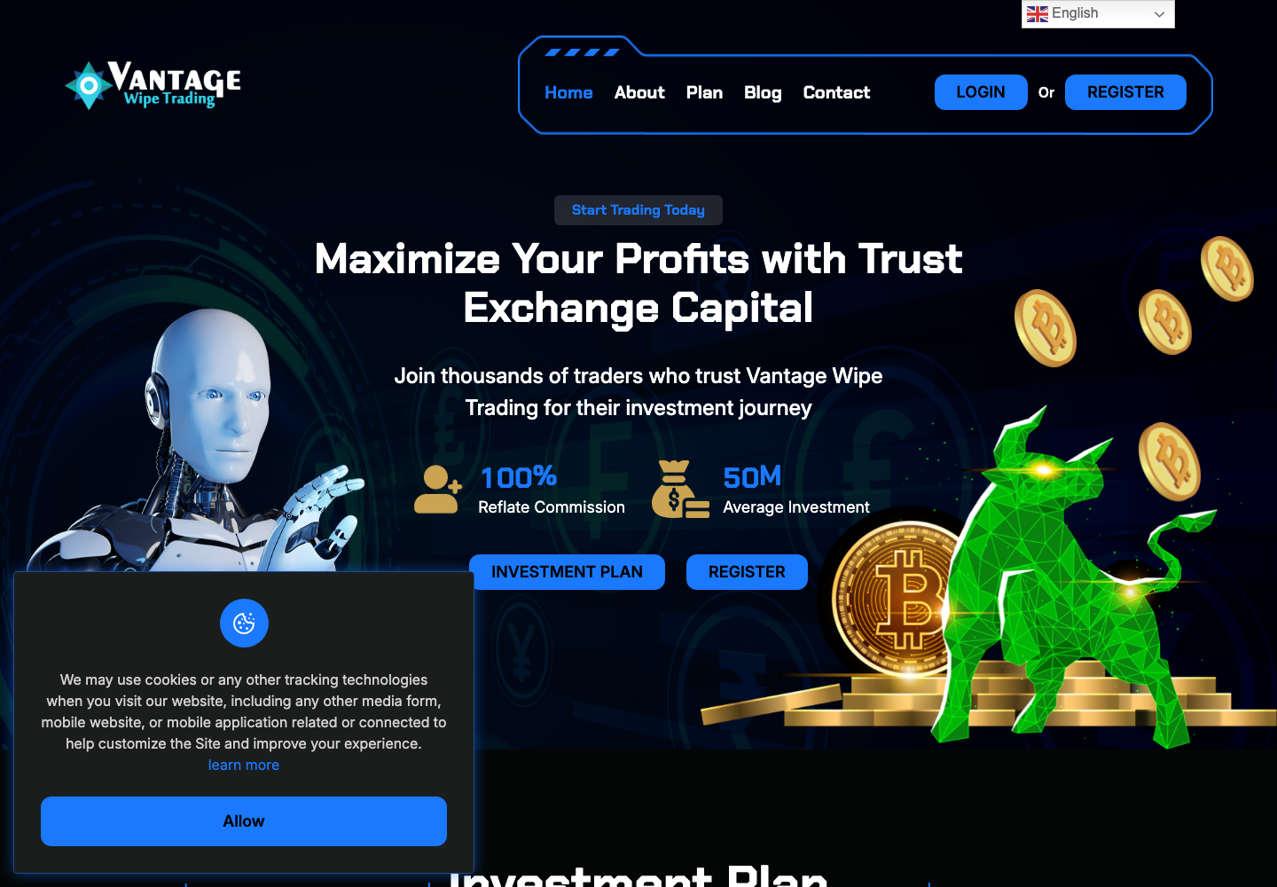 Vantage Wipe TradingのロゴとTrust Exchange Capitalという見出しが同時に表示された画面